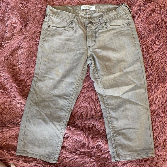 VTG Habitual Gray Taupe Low Rise Bermuda Long Line Design Pocket Denim Shorts 25 - Picture 6 of 10